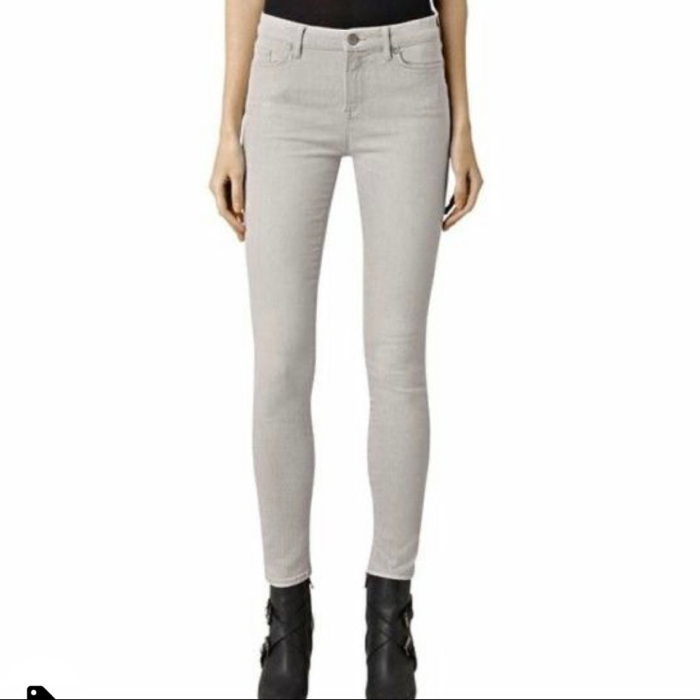 All Saints Grace Light Grey Skinny Mid Rise Jeans